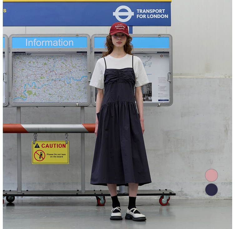 쥬시쥬디 J소재 믹스 셔링 디테일 면 원피스 ON JYOP52AA