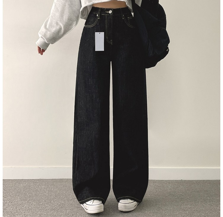 여성용 논페이드 와이드 데님팬츠