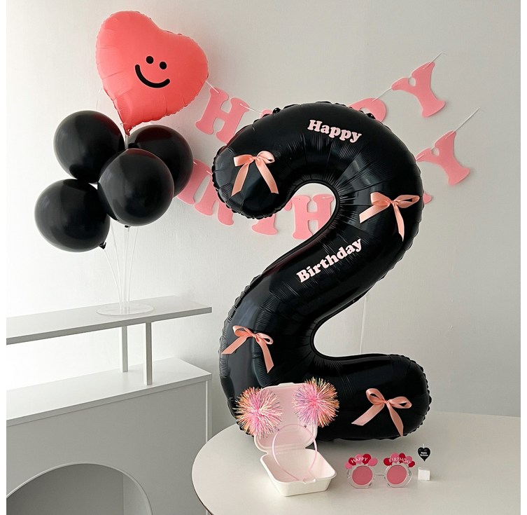 하피블리 레터링 가랜드 블랙 숫자풍선 생일 파티 용품 세트, 핑크