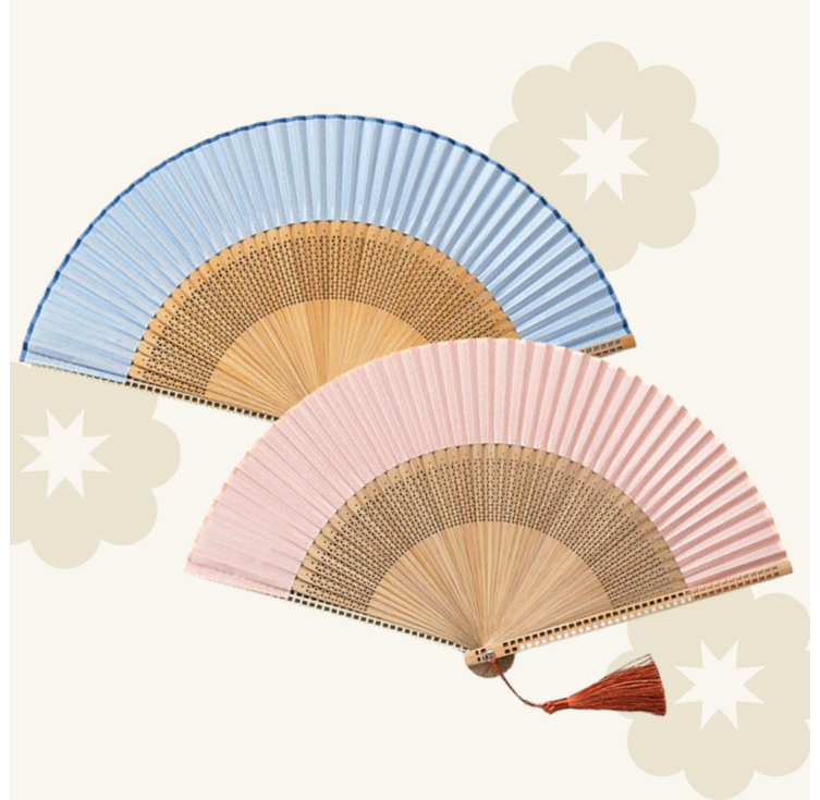 오디너리아틀리에 비비드 합죽선 부채 대나무 무지 접이식 너슬, 2개, 핑크블루