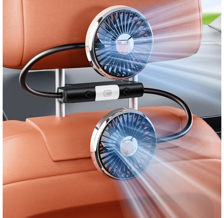 CABULE 차량용 듀얼 헤드 뒷좌석 전용 미니 선풍기, 01.블랙