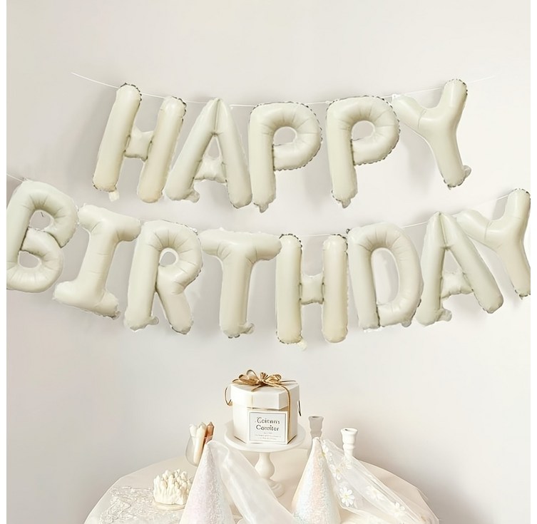 크림화이트 해피버스데이 영어 알파벳 15개 알루미늄 풍선 세트