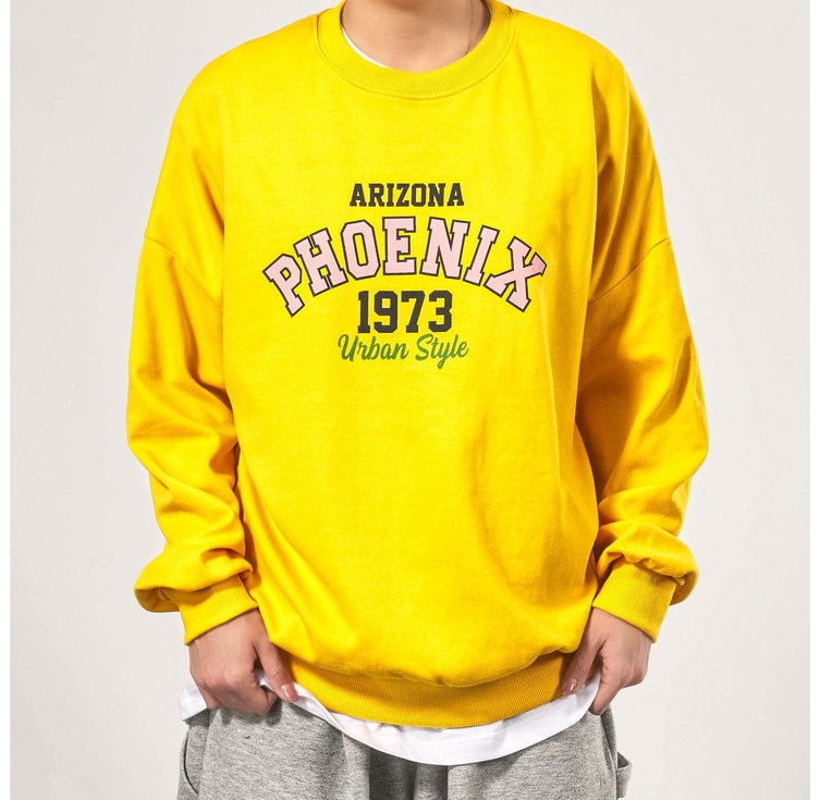 66inch 남녀공용 레터링 오버핏 프린팅 포닉스 긴팔 맨투맨 티셔츠