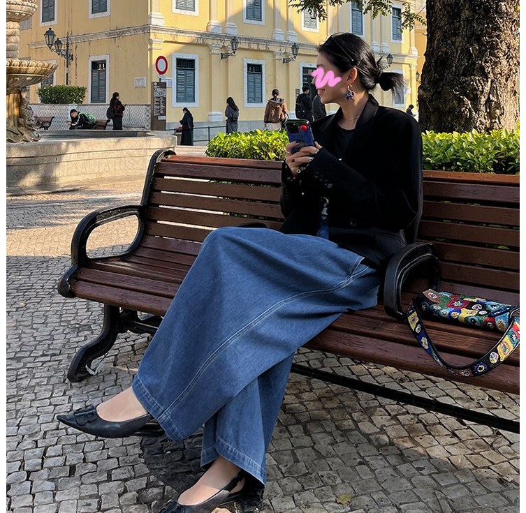 퀸앤조이 제니스 와이드 뒷밴딩 데님 팬츠