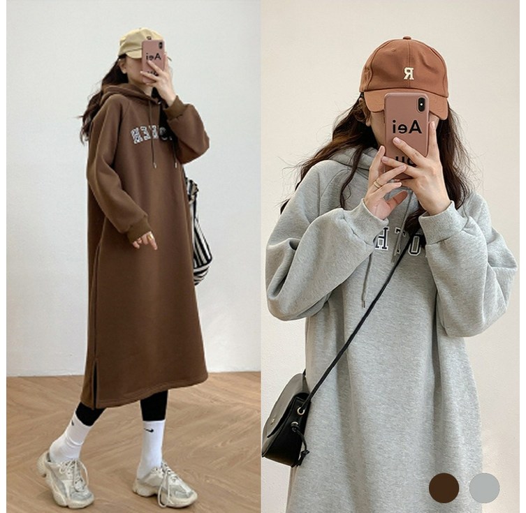 다올드림즈 여성 두꺼운 롱후드 기모 ANOTHER 원피스