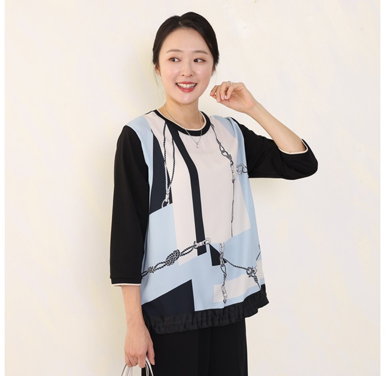 마담센스 MT9753.체인커트 립단 블라우스 엄마옷,미시옷,빅사이즈여성,미시캐주얼룩