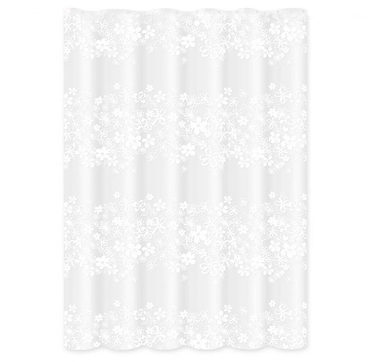 투데이리빙 플라워 방수 샤워 커튼 곰팡이 방지 욕실 가림막 곰팡이 방지 커튼봉 압축봉 무타공 봉세트  커튼링 12개 포함