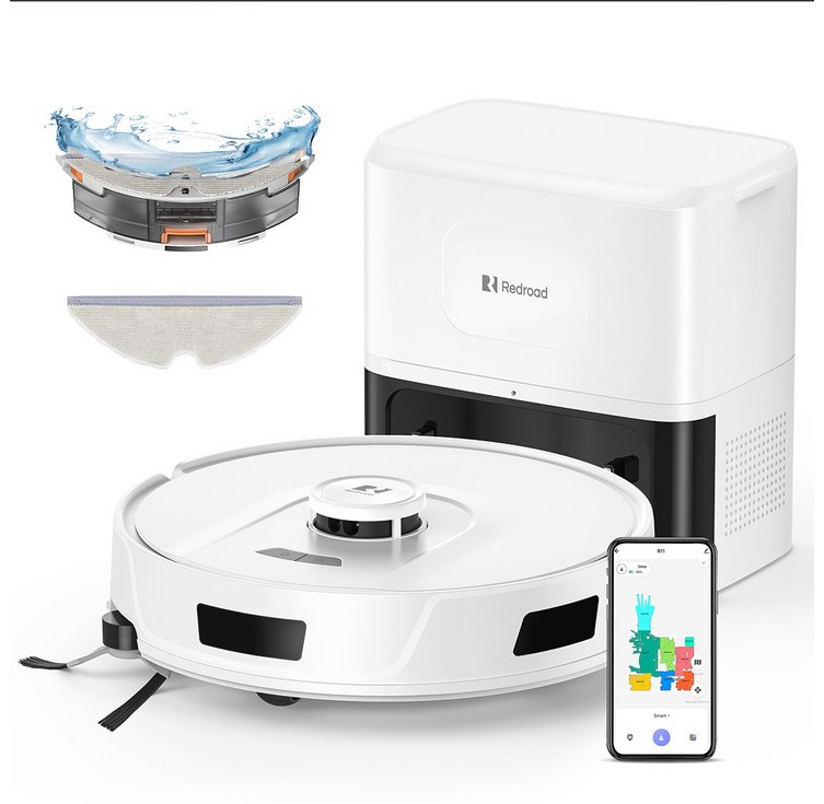 Redroad R11 2in1 물걸레 LDS센서 로봇청소기 강력한 10000Pa 흡입력 사이드 브러쉬 확장 특허 기술 먼지비움 어플연동, R11