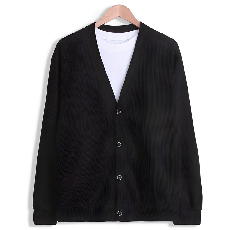 더베이직샵 세미오버 골지 솔리드 브이넥 베이직 니트 기본 가디건