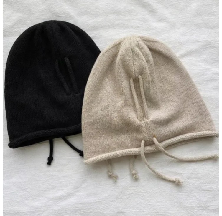 홈닉스 여성 니트 버킷햇 두건 모자 블랙 베이지