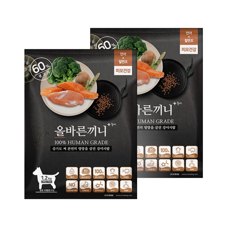 국개대표 3개월 이상 전연령용 올바른끼니 연어 칠면조 강아지 소프트사료, 1.2kg, 2개 국개대표 3개월 이상 전연령용 올바른끼니 연어 칠면조 강아지 소프트사료, 1.2kg, 2개